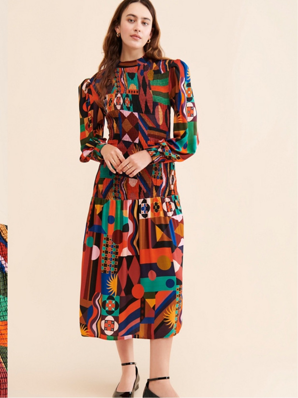 Farm Rio Multicolor Geometric Midi Dress - Vibrant Patterned XS